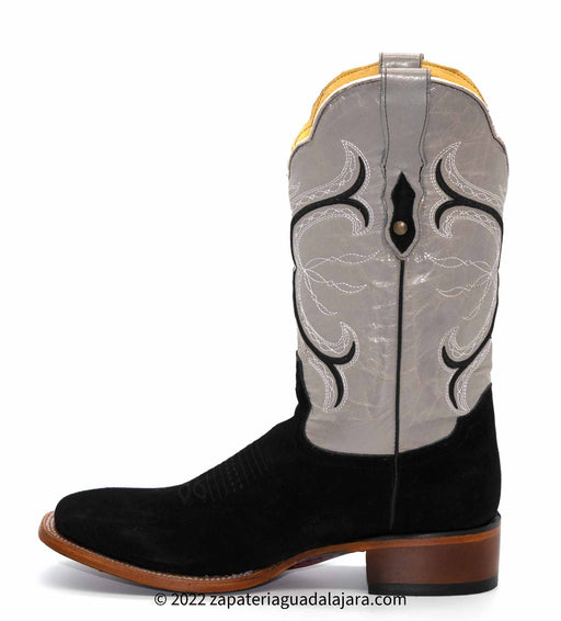 Q8226305 WIDE SQUARE TOE SUEDE LEATHER BLACK | Genuine Leather Vaquero Boots and Cowboy Hats | Zapateria Guadalajara | Authentic Mexican Western Wear