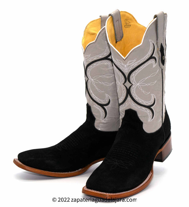 Q8226305 WIDE SQUARE TOE SUEDE LEATHER BLACK | Genuine Leather Vaquero Boots and Cowboy Hats | Zapateria Guadalajara | Authentic Mexican Western Wear