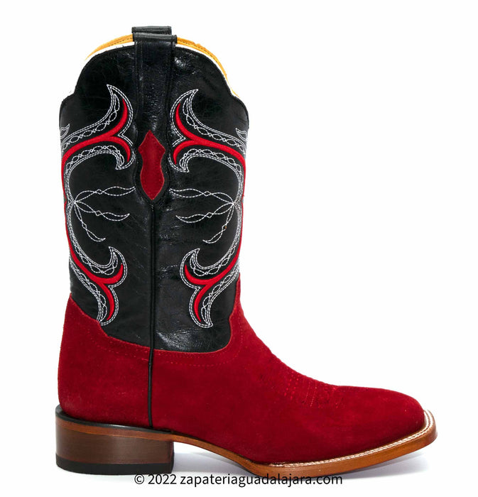 Q8226312 WIDE SQUARE TOE SUEDE LEATHER RED | Genuine Leather Cowboy ...