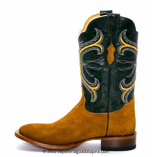 Q8226331 WIDE SQUARE TOE SUEDE LEATHER TAN | Genuine Leather Vaquero Boots and Cowboy Hats | Zapateria Guadalajara | Authentic Mexican Western Wear