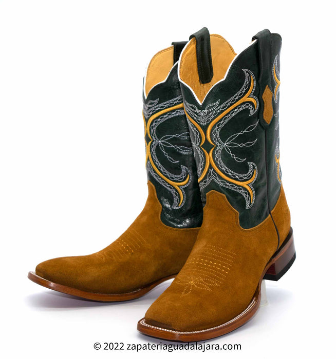 Q8226331 WIDE SQUARE TOE SUEDE LEATHER TAN | Genuine Leather Vaquero Boots and Cowboy Hats | Zapateria Guadalajara | Authentic Mexican Western Wear