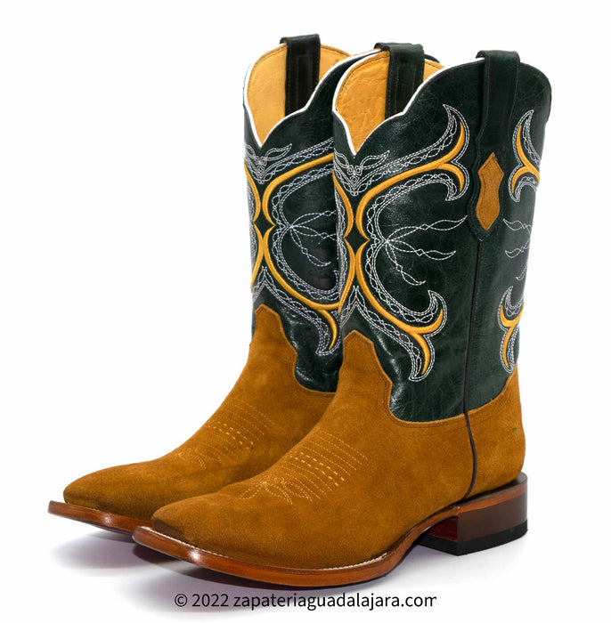 Q8226331 WIDE SQUARE TOE SUEDE LEATHER TAN | Genuine Leather Vaquero Boots and Cowboy Hats | Zapateria Guadalajara | Authentic Mexican Western Wear