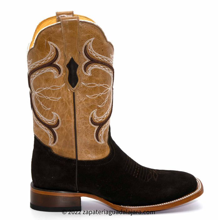 Q8226394 WIDE SQUARE TOE SUEDE LEATHER CHOCOLATE | Genuine Leather Vaquero Boots and Cowboy Hats | Zapateria Guadalajara | Authentic Mexican Western Wear