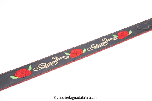 QC-101 RODEO BELT BLACK RED ROSES | Genuine Leather Vaquero Boots and Cowboy Hats | Zapateria Guadalajara | Authentic Mexican Western Wear