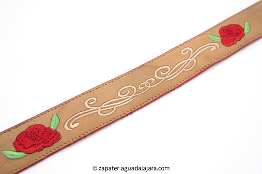 QC-99 RODEO BELT HONEY RED ROSES | Genuine Leather Vaquero Boots and Cowboy Hats | Zapateria Guadalajara | Authentic Mexican Western Wear
