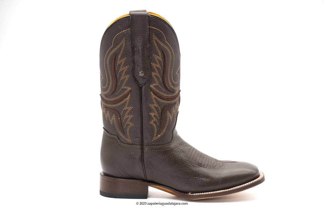 RC095 WIDE SQUARE TOE DARK BROWN | Genuine Leather Vaquero Boots and Cowboy Hats | Zapateria Guadalajara | Authentic Mexican Western Wear