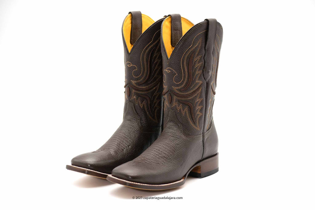 RC095 WIDE SQUARE TOE DARK BROWN | Genuine Leather Vaquero Boots and Cowboy Hats | Zapateria Guadalajara | Authentic Mexican Western Wear