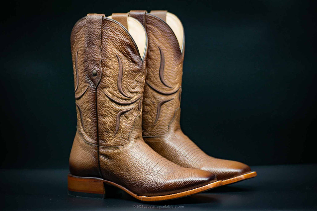 RC095 WIDE SQUARE TOE TABACCO | Genuine Leather Vaquero Boots and Cowboy Hats | Zapateria Guadalajara | Authentic Mexican Western Wear