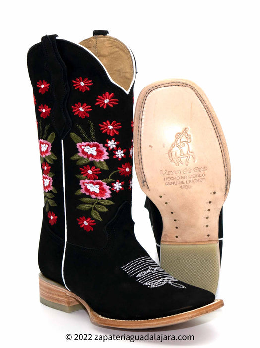 WOMEN RODEO BOOT CRAZY BLACK FLOWERS | Genuine Leather Vaquero Boots and Cowboy Hats | Zapateria Guadalajara | Authentic Mexican Western Wear