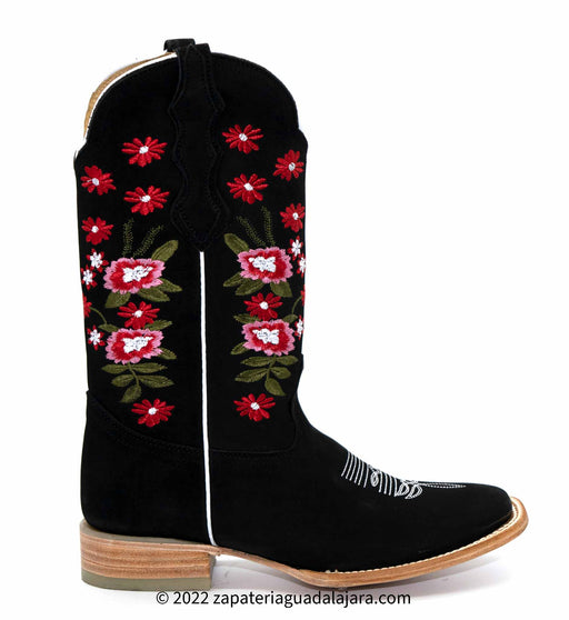 WOMEN RODEO BOOT CRAZY BLACK FLOWERS | Genuine Leather Vaquero Boots and Cowboy Hats | Zapateria Guadalajara | Authentic Mexican Western Wear