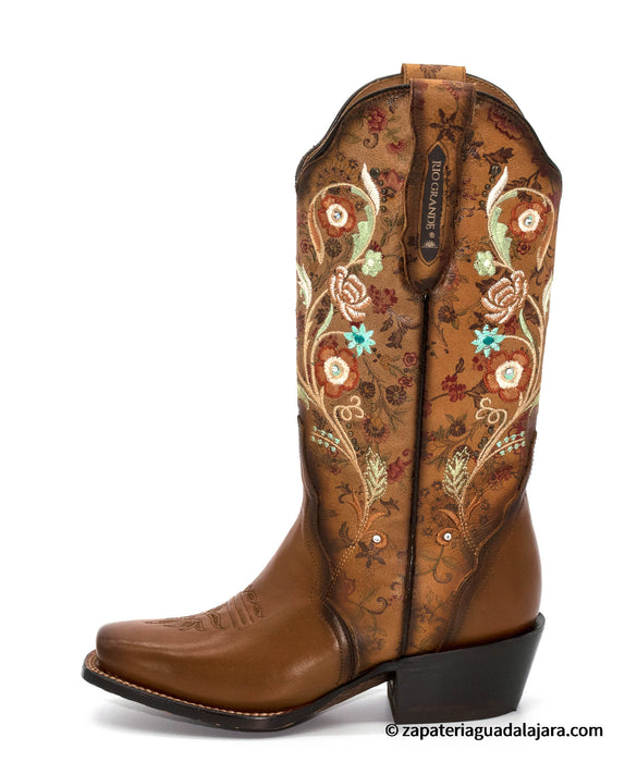 WOMEN BONITA BOOT TAN WITH SWAROVSKI STONES | Genuine Leather Vaquero Boots and Cowboy Hats | Zapateria Guadalajara | Authentic Mexican Western Wear