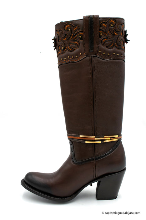 SOFIA TALL BOOT BROWN | Genuine Leather Vaquero Boots and Cowboy Hats | Zapateria Guadalajara | Authentic Mexican Western Wear