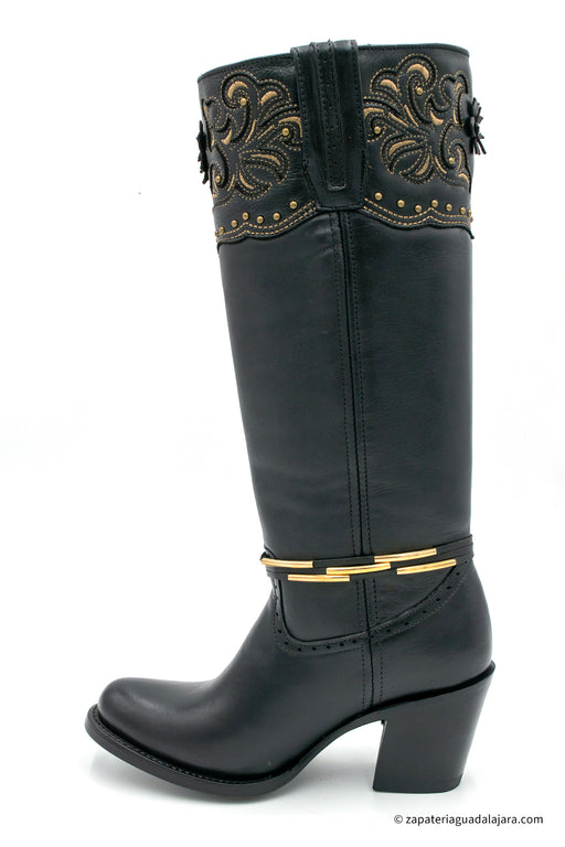 SOFIA TALL BOOT BLACK | Genuine Leather Vaquero Boots and Cowboy Hats | Zapateria Guadalajara | Authentic Mexican Western Wear