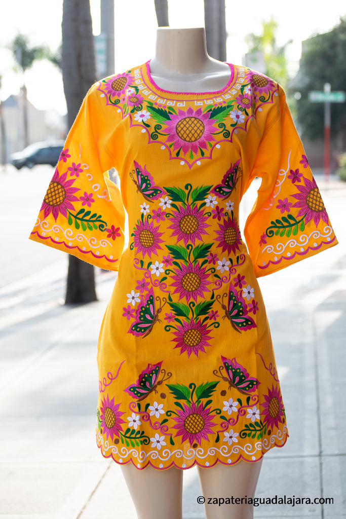 Artesian Embroidered Sunflower Dress Maya Yellow Artesian Embroidered Sunflower Dress Maya Yellow