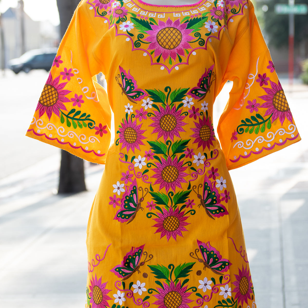 ARTESIAN EMBROIDERED SUNFLOWER DRESS MAYA YELLOW