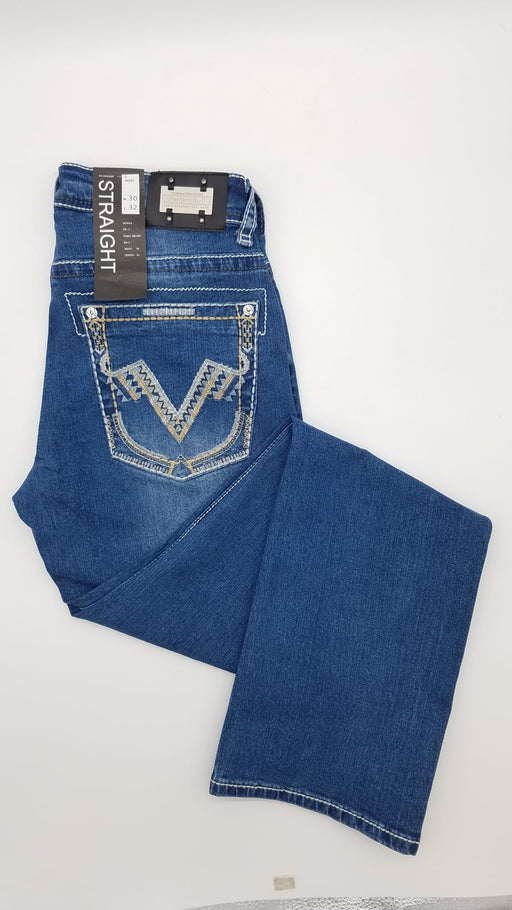 WB-009 MEN BOOT CUT DENIM JEAN MID-BLUE | Genuine Leather Vaquero Boots and Cowboy Hats | Zapateria Guadalajara | Authentic Mexican Western Wear