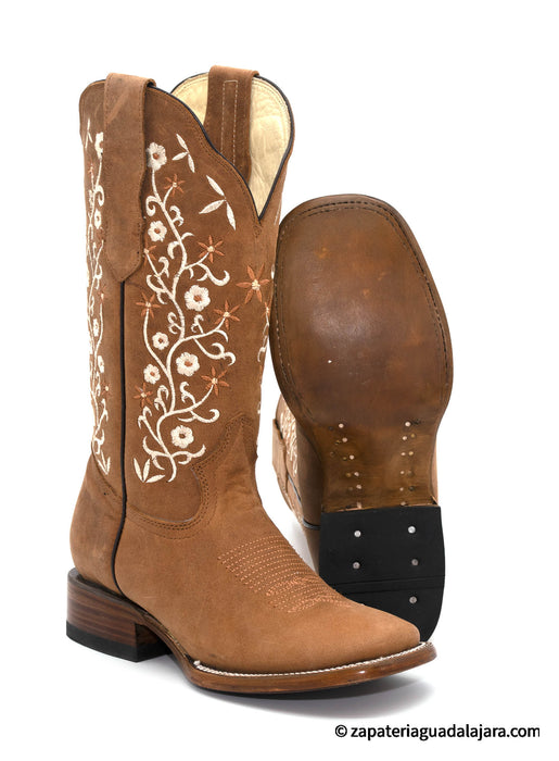 ZAP-001 WOMEN RODEO BOOT CRAZY TAN | Genuine Leather Vaquero Boots and Cowboy Hats | Zapateria Guadalajara | Authentic Mexican Western Wear