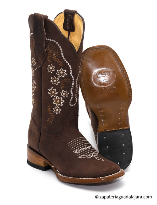 ZAP-001 WOMEN RODEO BOOT NOBUCK BROWN | Genuine Leather Vaquero Boots and Cowboy Hats | Zapateria Guadalajara | Authentic Mexican Western Wear