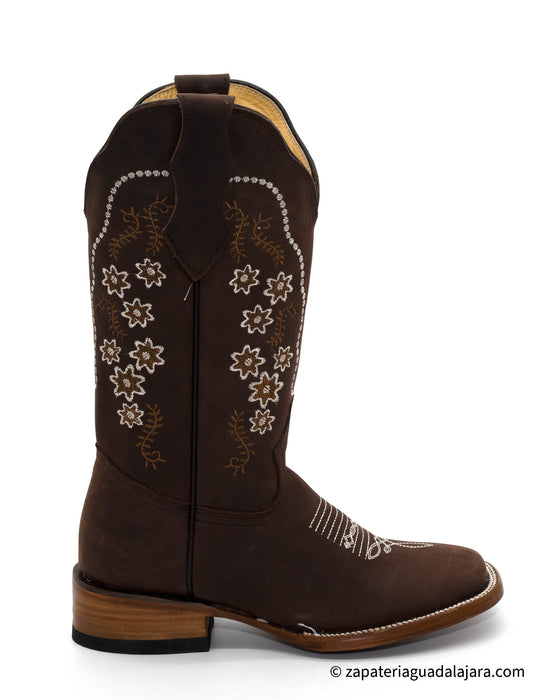 ZAP-001 WOMEN RODEO BOOT NOBUCK BROWN | Genuine Leather Vaquero Boots and Cowboy Hats | Zapateria Guadalajara | Authentic Mexican Western Wear