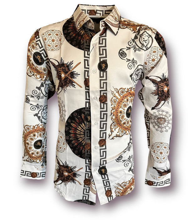 CT-208 White Fashion Printed shirts | Genuine Leather Vaquero Boots and Cowboy Hats | Zapateria Guadalajara | Authentic Mexican Western Wear